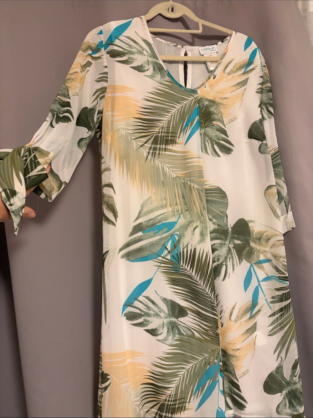 Tropical Palm Print Swim Cover-Up in White/Green